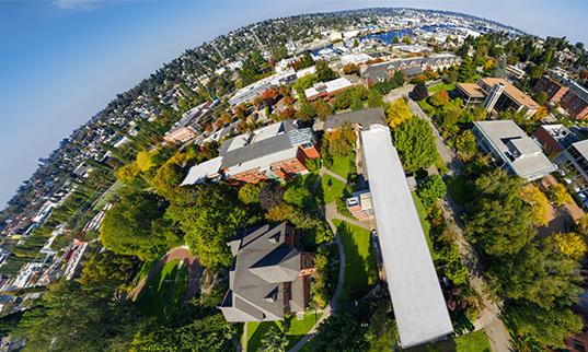 A 360 view of the 西雅图 Pacific University campus.